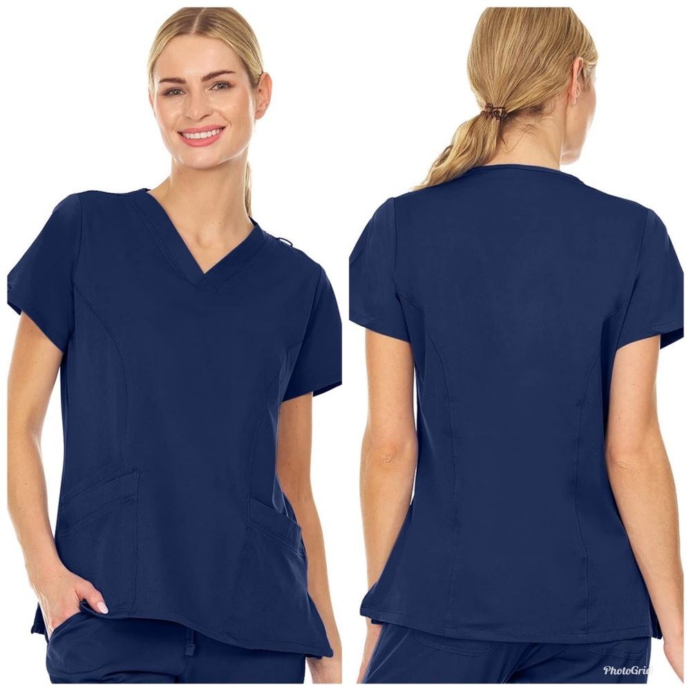 Mini Marilyn by mediChic Navy Blue V-Neck Scrub Top 2X MI4121 Plus Size NWT